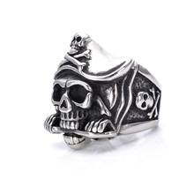 Men's Silver color Pirate Skull Knife Caribbean Biker Stainless Steel Ring 2024 - buy cheap
