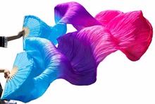 High Quality 100% Silk Stage Performance Props 1 Pair Dancing Silk Bamboo Ribs Silk Veils Fan Belly Dance Turquoise+Purple+ Rose 2024 - buy cheap