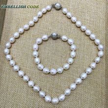 low price 9-10mm white pearl necklace and bracelet set real natural Cultured Freshwater pearl teardrop shape Classic for women 2024 - buy cheap