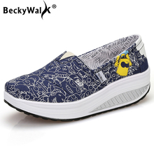 Туфли BeckyWalk женские холщовые, с принтом, кроссовки на платформе, без застежки, повседневные лоферы, WSH2926, весна-осень 2024 - купить недорого