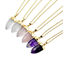 1PC Pretty Link Chains Natural Stone Tiny Water Drop Pendant Bead Purple Crystal Pink Quartz Simple Women Pendants Necklace 2024 - buy cheap