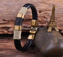 Nova pulseira masculina g37 em bronze com fecho, 4mm, couro de cânhamo, cor preta 2024 - compre barato