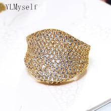 Charming new curve design finger rings White and gold color luxury jewelry copper jewellery big women's wide ring 2024 - buy cheap