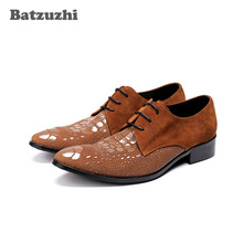 Batzuzhi Italian Type Fashion Men Shoes Lace-up Pointed Brown Suede Leather Dress Shoes Zapatos Hombre Oxfords, Big Sizes 38 -46 2024 - buy cheap