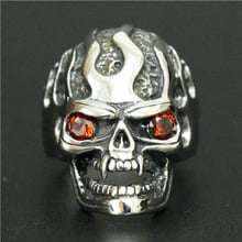 Drop Ship Fashion Mens Biker Skull Ring 316L Stainless Steel Jewelry Flaming Red Eyes Skull Ring 2024 - buy cheap