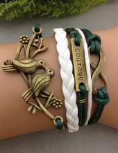 1pc Infinity, Courage and Rope Birds on Branch Charm Bracelet in Bronze - Wax Cords and Leather Braid 1166 mini order 10$ 2024 - buy cheap