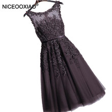 NICEOOXIAO Dress Tea-Length Medium Long Evening Dress Black Lace Beaded Applique Party Wedding Formal Dress 2019 Robe De Soiree 2024 - buy cheap