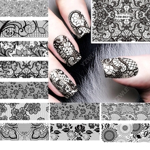 12PCS/lot beauty black lace design water transfer nail art sticker decals for nails decoration accessoires manicure tools 62536 2024 - buy cheap