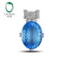 CaiMao 18KT/750 White Gold 37.10 ct Natural IF Blue Topaz & 0.42 ct Full Cut Diamond Engagement Gemstone Pendant Jewelry 2024 - buy cheap