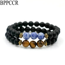 BPPCCR 2 pçs/set Lapis Lazuli Pedra olho de Tigre Sorte 'Amores Charme Distância Yoga Pulseiras Das Mulheres Dos Homens Melhores amigos Pulseira Hombres 2024 - compre barato