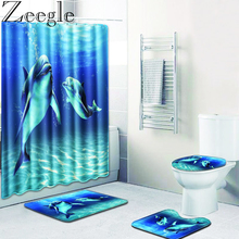 Dolphin Printed Shower Curtain Bath Rug Set Toilet Cover Bath Mat Bathroom Waterproof Polyester Curtains Bathroom Carpet Rug 2024 - compre barato