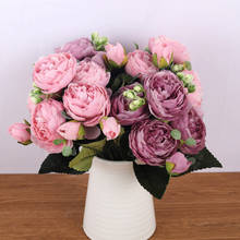 30cm Rose Pink Silk Bouquet Peony Artificial Flowers 5 Big Heads 4 Small Bud Bride Wedding Home Decoration Fake Flowers Faux 2024 - купить недорого