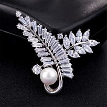 Broche con diseño de hoja de circonita, broche de perlas que, accesorios de joyería 2024 - compra barato