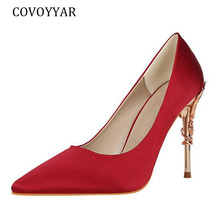 COVOYYAR-zapatos de tacón fino con punta estrecha para mujer, calzado de fiesta, boda, decoración de Metal poco profunda, wh165, 2021 2024 - compra barato