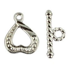 60 Sets Silver Plate dotted heart toggle clasps A97SP 2024 - buy cheap