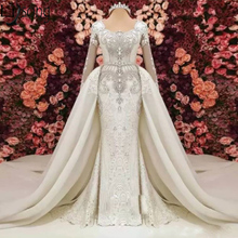 Vestido de boda de sirena de lujo con tren desmontable, manga larga, cuentas de cristal, encaje, vestidos de novia 2019 2024 - compra barato