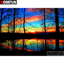 Homfun quadrado completo/broca redonda 5d diy pintura de diamante "lago pôr-do-sol" bordado ponto cruz 5d decoração de casa presente a09256 2024 - compre barato