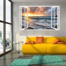 Новый продукт 3D наклейка в виде окна стены Стикеры домашний декор восход солнца пляжа волн художественные обои настенные подарок домой наклейка подарок 2024 - купить недорого