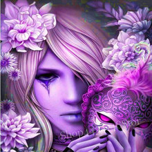 MHD-pintura de diamante 5d diy, retrato de mujer con flores púrpuras, bordado de diamantes de imitación cuadrados, mosaico de diamantes de imitación 2024 - compra barato