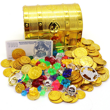 Novidade crianças pirata caixa de jóias ouro moeda brinquedo armazenamento caso halloween vintage fantasia adereços tesouro caixa presente para crianças 2024 - compre barato