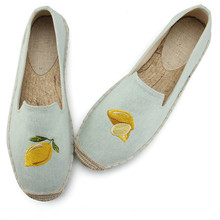 Alpargatas femininas confortáveis bordadas de limão, calçado casual respirável de lona e linho com tecido de cânhamo, novo, 2020 2024 - compre barato