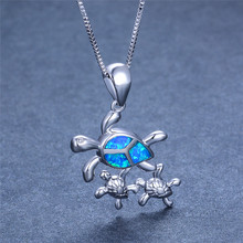 Boho Female Big Turtle Pendants Necklaces Fashion White Blue Fire Opal Necklace silver color Wedding Necklaces For Women 2024 - buy cheap