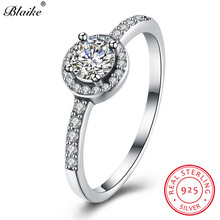 Blaike-Anillos De Compromiso minimalistas con piedra de diamante redondo para mujer, anillo de Plata de Ley 925 auténtica, anillo de boda de circón blanco, joyería 2024 - compra barato