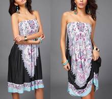 Milk Silk Printed Summer Loose Beach Bohemian Casual Dress Ladies Slash Neck Off Shoulder Strapless Ethnic Dress Femme Vestidos 2024 - buy cheap