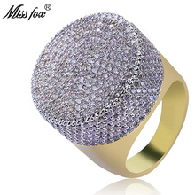 Missfox hip hop marca de luxo grande cabeça anéis homens alta quaity completa micro pave zircão anel noivado casamento grande acessórios 2024 - compre barato