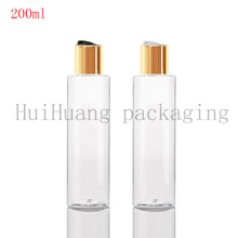 30pcs 200ml transparent round cosmetic travel bottles with gold Disc top cap,200cc shampoo PET lotion cream makeup bottles 2024 - buy cheap