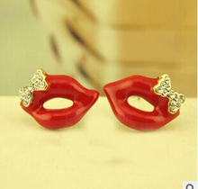 Pendientes de esmalte rojo con labios, pendientes de lazo, joyería Coreana de lujo, aretes femeninos, aretes, aretes, Bisutería 2024 - compra barato