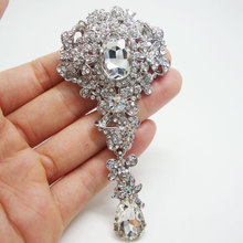 Bride Wedding Flower Drop Clear Rhinestone Crystal Pendant Bouquet Brooch Pin 2024 - buy cheap