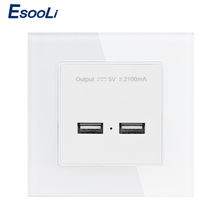 Esooli-toma de corriente de pared con puerto de carga de inducción inteligente, enchufe Dual USB para móvil, salida de 5V 2.1A, Panel de cristal templado 2024 - compra barato
