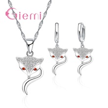 Cute Fox Design Crystal Lever Back Earrings Sets Fashion 925 Sterling Silver Necklace Pendant Wedding Jewelry 2024 - buy cheap