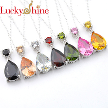 Luckshine New Water Drop Multi Color Crystal Zircon Silver Gems  Classic Fashion Women Charm Rhinestone Necklace Pendants Jewelr 2024 - buy cheap