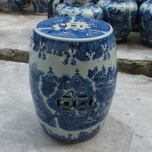 Ancient ceramic stool Jingdezhen Blue and white landscape decorative garden stool for home 2024 - buy cheap