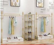 Clothing store display rack floor type women's clothing store European shelf hanging rack display clothes rack gold. 2024 - buy cheap