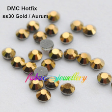 Free Shipping! 288pcs/Lot, ss30 (6.3-6.5mm) High Quality DMC Gold / Aurum Iron On Rhinestones / Hot fix Rhinestones 2024 - buy cheap