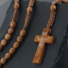 Wooden Rosary Beads Pendant&Necklaces Cross for Men Women Religious Crucifix Jesus Jewelry Gifts Statement Collier NC084 2024 - buy cheap