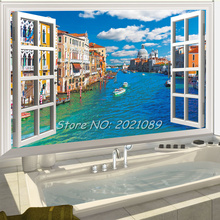 Новинка 2016, городская река, 3D оформление окна, Венеция Италии, съемная настенная наклейка, наклейки на стену, виниловый домашний декор, Лидер продаж 2024 - купить недорого