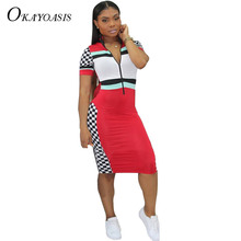 OKAYOASIS Summer Bodycon Dress Women Clothes New Zipper Plaid Sundress Casual Vestidos Tshirt Dress Streetwear Robe Sexy Dresses 2024 - buy cheap