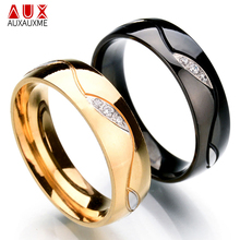 Auxauxme 6mm Charm Lover CZ Stone Crystal Rings For Couple Jewelry Gold Black Stainless Steel Wedding Rings Anniversary Gifts 2024 - buy cheap
