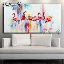 FULLCANG-Cuadro de flamencos para manualidades, pintura de diamante redondo/cuadrado completo, pintura de acuarela abstracta, mosaico bordado 5d, decoración de animales FC860 2024 - compra barato