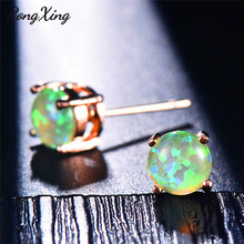 RongXing 6MM Round Opal Rose Gold Stud Earrings for Women White/Blue/Green Fire Birthstone Earring Female Simple Fashion Jewelry 2024 - buy cheap