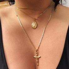 Bohemian Multilayer gold Cross Virgin Mary  Pendant Necklace for Women  Party Charms Choker Necklace Collar Jewelry Gift N0161 2024 - buy cheap