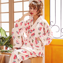 Mulheres de inverno de espessura coral fleece pijama mulheres blet longo calças manga quimono roupão roupão de flanela mulheres pijama conjuntos de pijama 2024 - compre barato