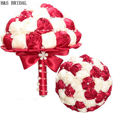 H & S-ramos de flores artificiales para boda, ramos de novia con cristales, color rojo marfil, 2020 2024 - compra barato