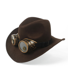 2019 Steampunk Cowboy Hat For Child Kids Wool Hollow Western Outblack Sombrero Hombre Jazz Cap Size 52-54 2024 - buy cheap