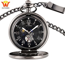 Men's Mechanical Pocket Watches Sun Moon Phase Necklace Fob Watches Chain Pocket Clock Skeleton Love Pendant Watch Gift for Man 2024 - buy cheap