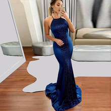 Blue Robe De Soiree Mermaid Halter Appliques Elegant Backless Sexy Long Prom Dresses Prom Gown Evening Dresses 2024 - buy cheap